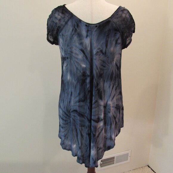 Pacific Batik Collection Tunic Top Free Size Blue Black Tie Dye Embroidered - Picture 10 of 15